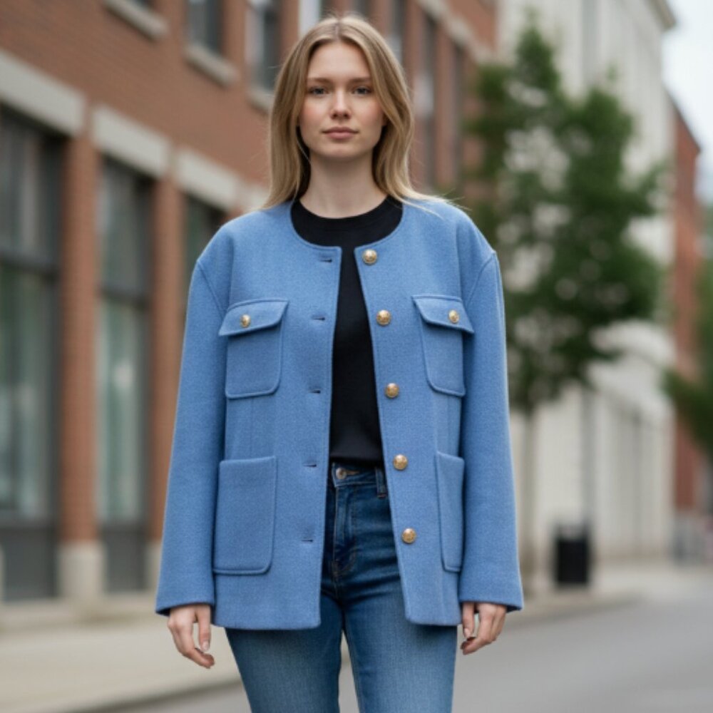 NWOT RACHEL  ZOE POWDER BLUE COAT BLAZER GOLD BUTTON